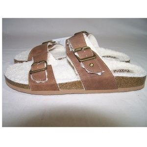 Cognac Kali Sherpa Dbl. Strap Sandals by Mad Love